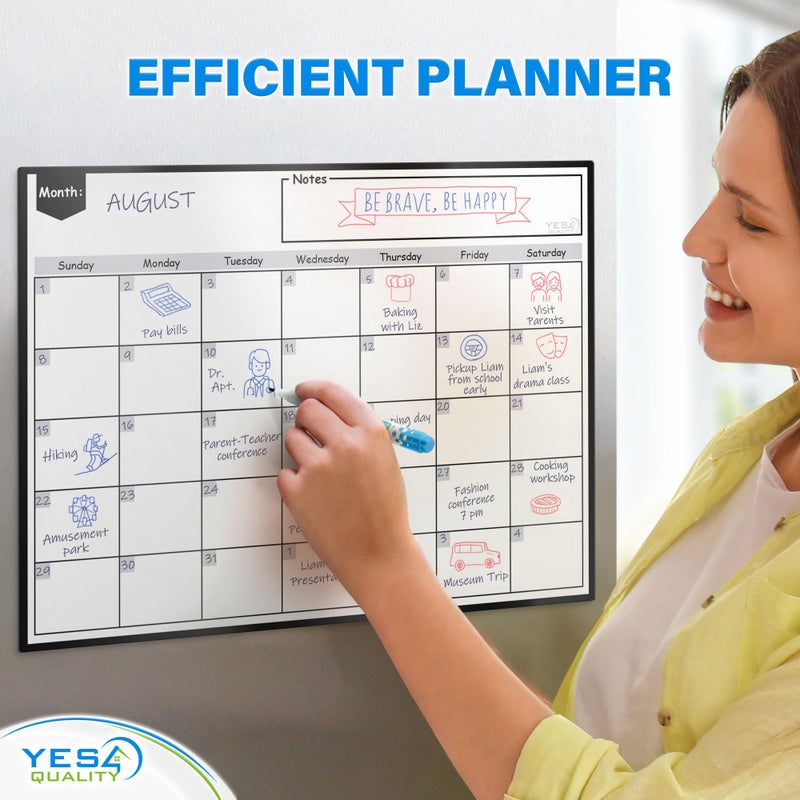 YES4QUALITY Magnetic Dry Erase Whiteboard Calendar for Fridge (16 x 12â€), Refrigerator White Board Sheet w/ 3 Colorful Markers & Eraser, Monthly Meal Planner & Organizer for Family by Yes4Quality - Image 2